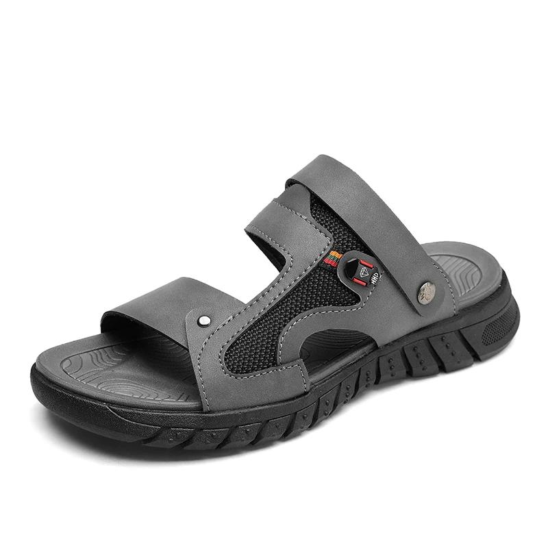 Black Male Genuine Leather Sandals Summer Casual Men Shoes Vacation Beach Shoes Fashion Outdoor Non-Slip Sneakers