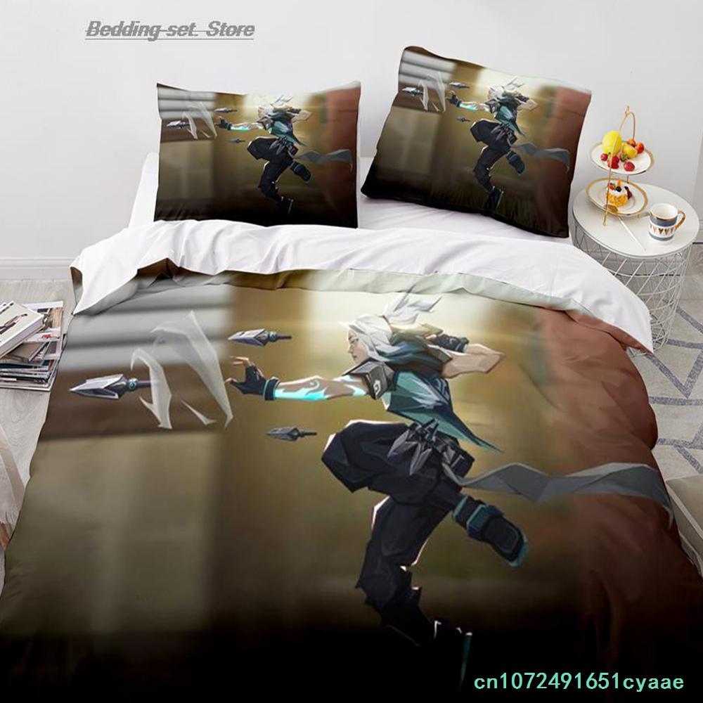 Gaming Valorant Bedding Set Single Twin Full Queen King Size Bed Set Aldult Kid Bedroom Duvetcover Sets 3D Print Anime 030