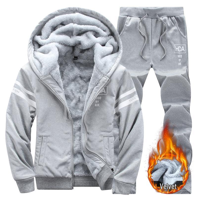 Men's Fleece-Lined Casual Hoodie & Pants Two-Piece Set