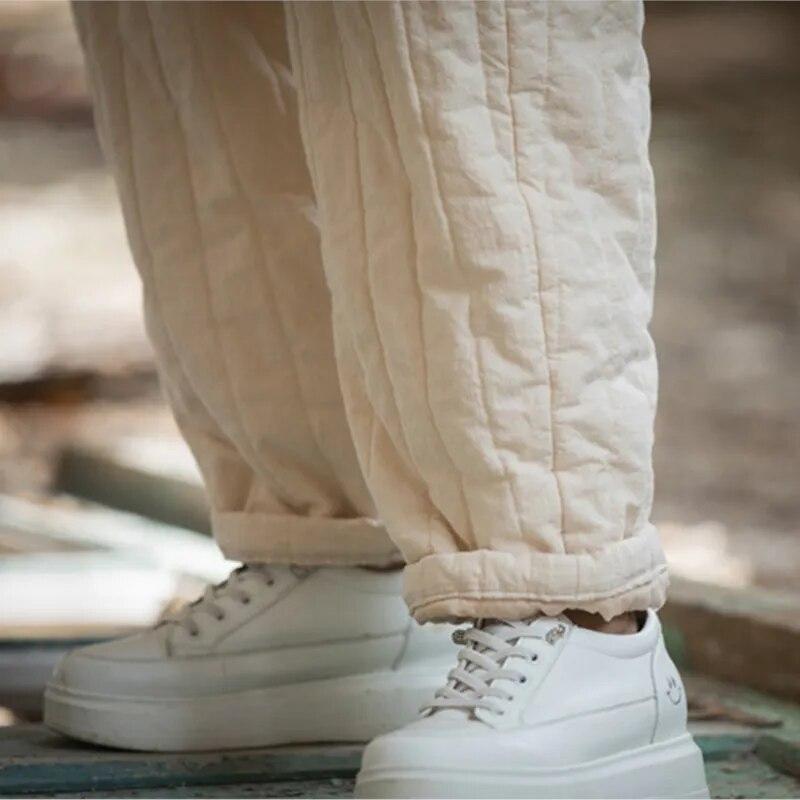 Johnature Pantaloni drepți calduri din bumbac Vintage Plus Pantaloni de iarnă cu talie elastică Pantaloni casual pentru femei de culoare solidă