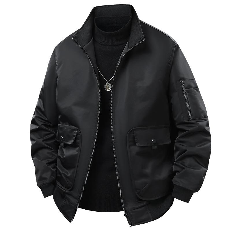 Flight Jacket Men's Stand Up Collar Casual Plus Size Jacket with Cotton Clip and Thick Cotton Jacket