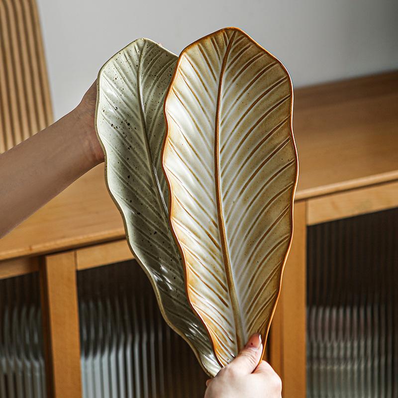 Retro Einfache Blatt Sushi-Platte Keramik Ofenwechsel Haus Restaurant Hotel Teller Fortgeschrittener Atmosphärischer Stil