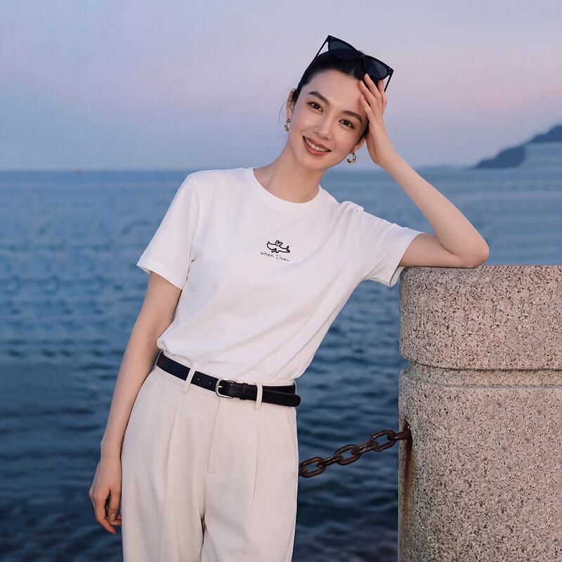 Basic House Women s Printed Cotton Crew Neck Short Sleeve T-Shirt One Size
