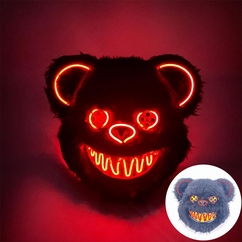 Halloween Leuchtende Horror-Tiermaske LED Leuchtende Blutige Bärenmaske Blinkende Neon Cosplay Gruselige Maskerade Party Maske Zubehör