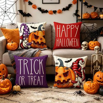 Halloween Dekorative Kissenhülle 45x45cm Halloween Kürbis Fledermaus Spinnen Druck Kissenbezug Sofa Bett Heimdeko