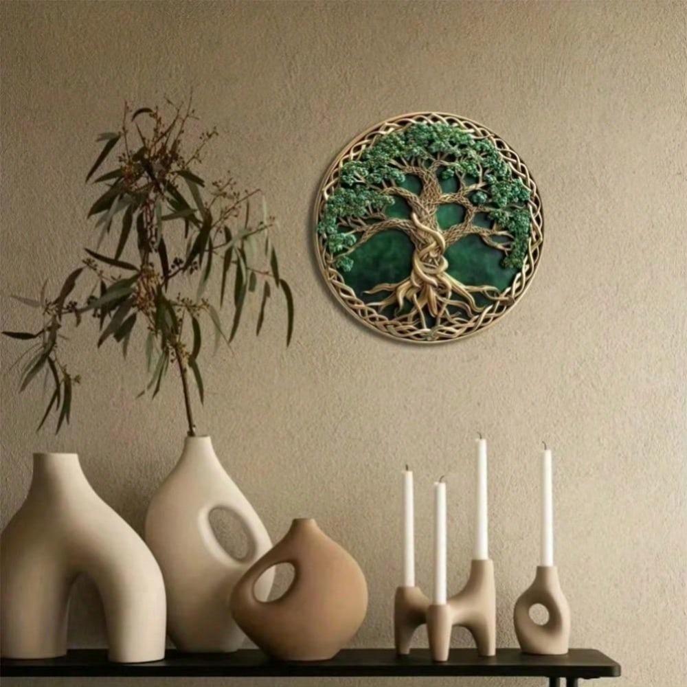 Vintage Mandala Tin Sign, Tree of Life Round Wall Art, Home Decor Metal Plate