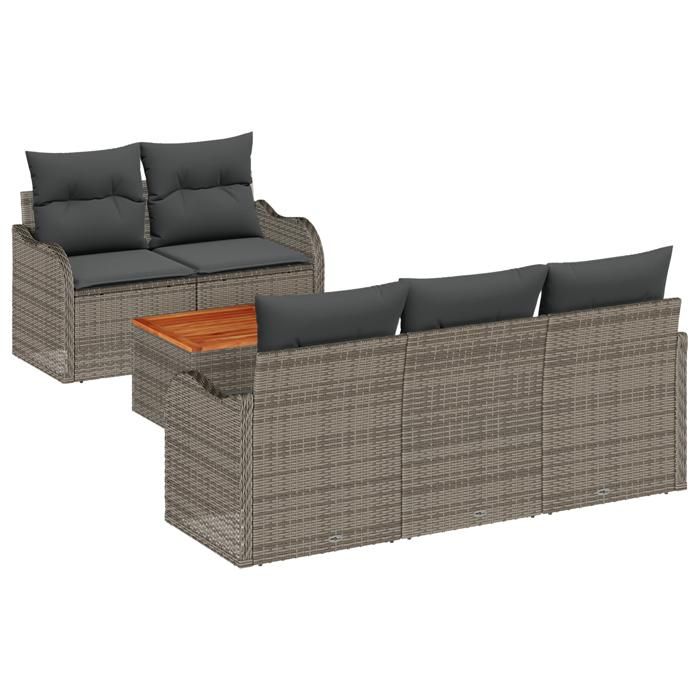 VidaXL Ensemble de Canapé de Jardin 6 pièces avec Coussins Gris Poly Rotin Acacia 3347391