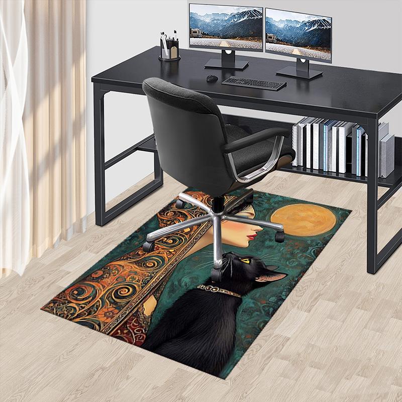 

1pc Anime Cat Chair Mat - Fantasy Art Office Rug with Black Cat Design, Perfect for Home Decor and Gift Ideas.A044 60cm by 90cm