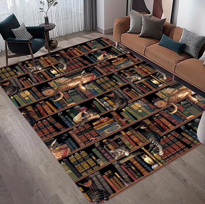 Vintage Art Bookshelf Printed Carpet Bohemian Style Farmhouse Decorative Floor Mat High End Living Room Kitchen Office Rug