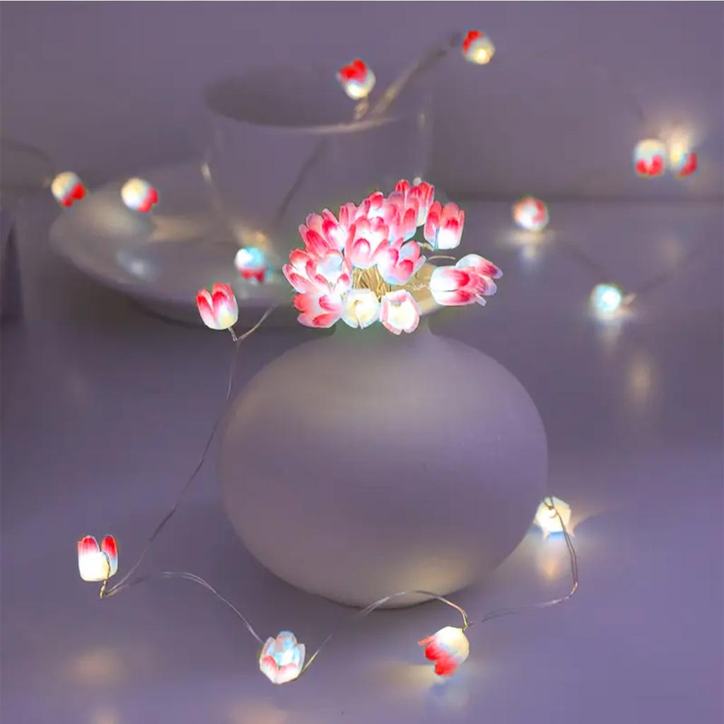 1pc 20LED Copper Wire Charming Tulip String Light DIY Fairy Decorative Lamp For Home Living Room Party Festival Decoration