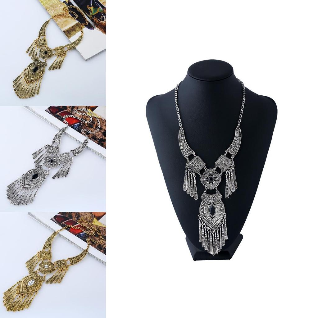 Ethnic Style Simulation Gemstone Decoration Women Necklace With Design Tassel