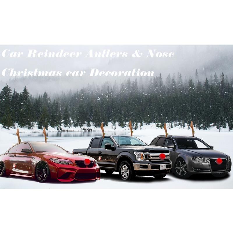 Rentier Dekoration Elch Geweih Auto Fahrzeug Nase Horn Kostüm Deko Set Rudolph Weihnachten Rentier Geweih Rote Nase