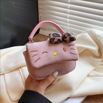 Sweet Leopard Print Bow Handbag Women's Fashion Autumn and Winter New Handbag Cartoon Cat Messenger Bag