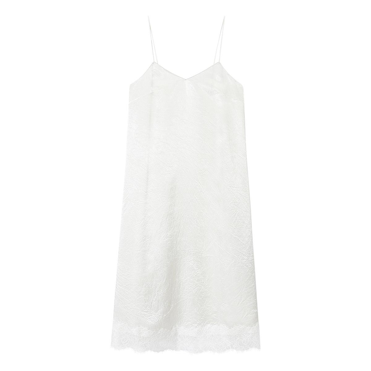 

COLNE Spring Matte Satin Thin Strap V-Neck Acetate Lace Dress C6030 Medium