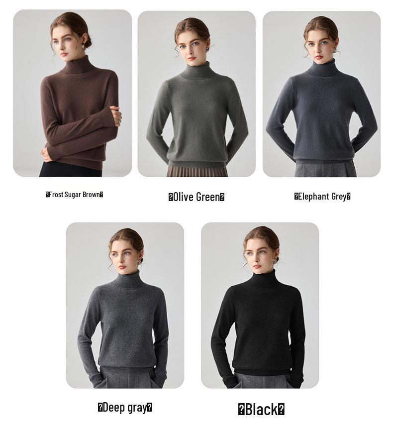 Women's High Neck Cashmere Sweater - Long Sleeve Wool Knit Solid Color Top for Autumn/Winter