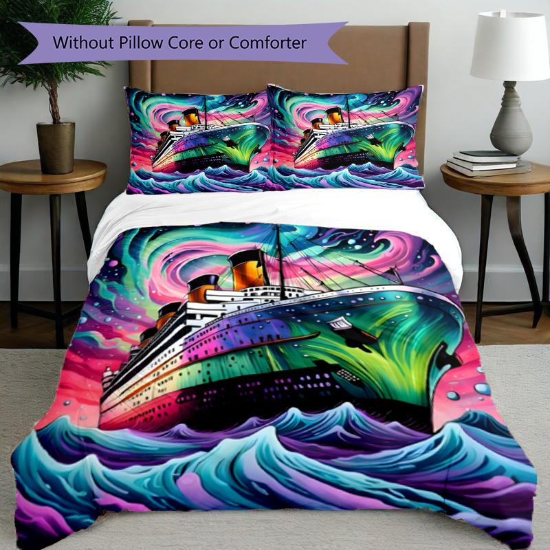 3pcs Duvet Cover Set (1*Duvet Cover + 2*Pillowcase, Without Core), RMS Titanic Print Bedding Set, Bedroom Decor, All‑Season, Gift
