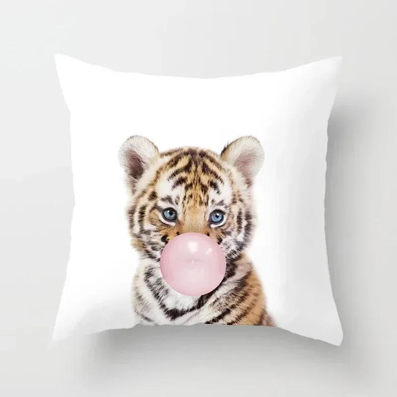 Cute Animals Print Decoration Cushion Cover For Wedding Throw Pillowcase Pink Flower Sofa Home Decor Party Pillowcover