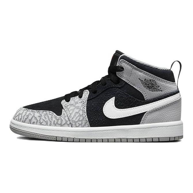 Air Jordan 1 Mid SE PS Elephant Toe Kids Sneakers Grey Black White DM6215-016