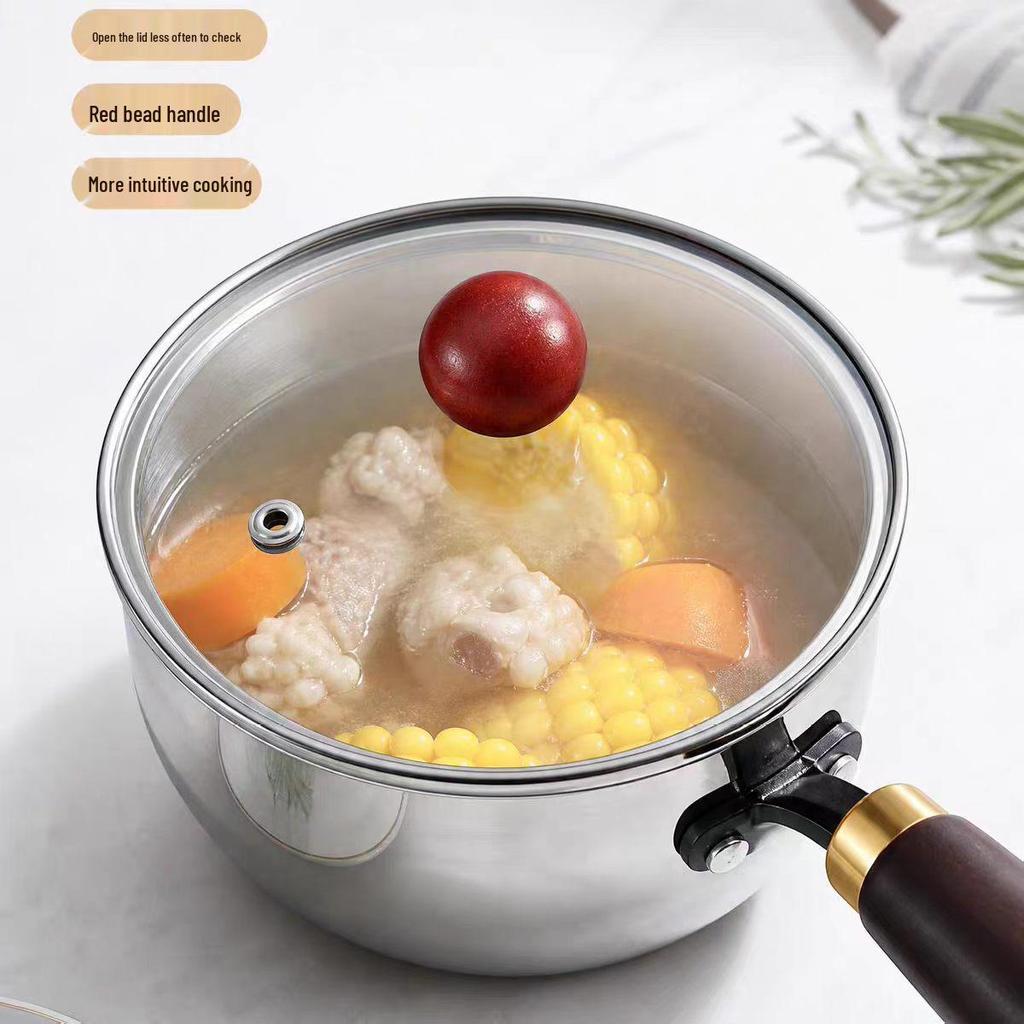 Stainless Steel Multi-Purpose Pot with Lid & Wooden Handle for Soup, Milk, and Baby Porridge