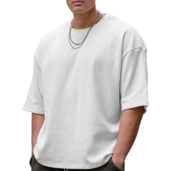 Мужская летняя футболка с короткими рукавами и круглым вырезом, однотонная, мягкая дышащая, свободная, эластичная, средней длины, повседневный пуловер, мужской спортивный топ L