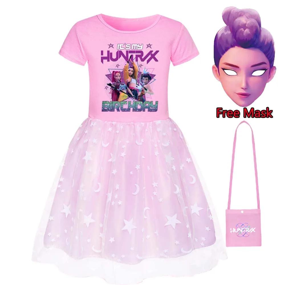 Robes Dessin Animé Kpop Chasseurs de Démons pour Bébés Filles Enfants Rumi Mira Zoey Vêtements Imprimés Costume Cosplay Robe Décontractée Fille Masque Gratuit