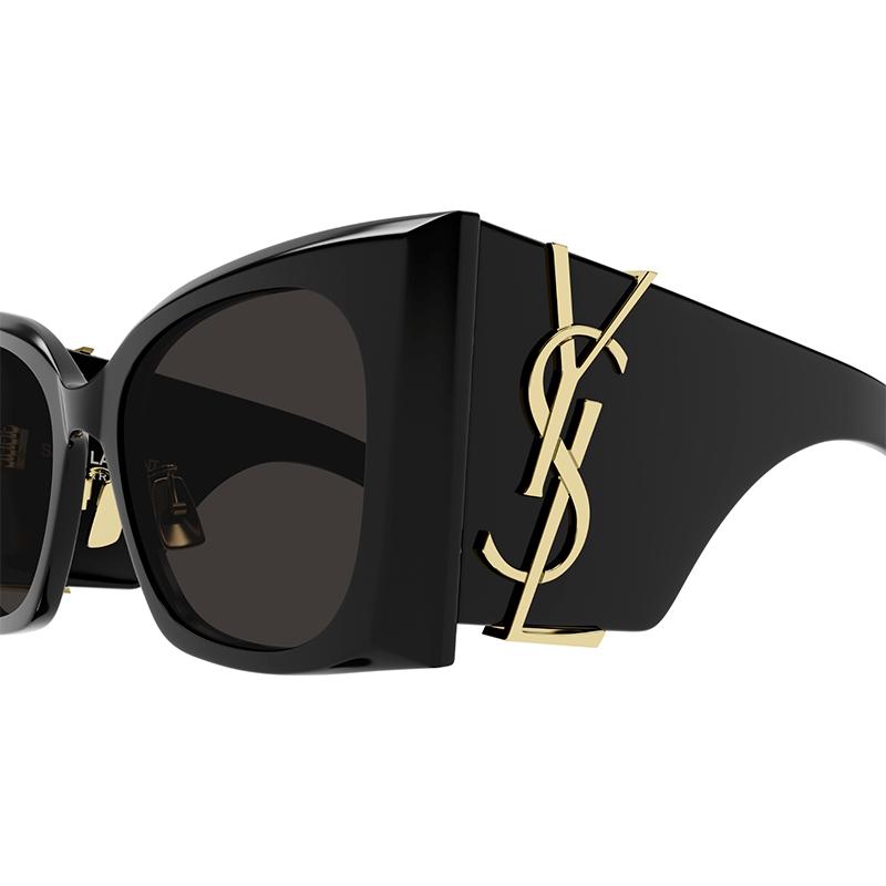 Saint Laurent Buchstabenlogo Metallnasenpads Unregelmäßiges Gestell Sonnenbrille Damen Sonnenbrille Schwarz SLM119F-BLAZE001