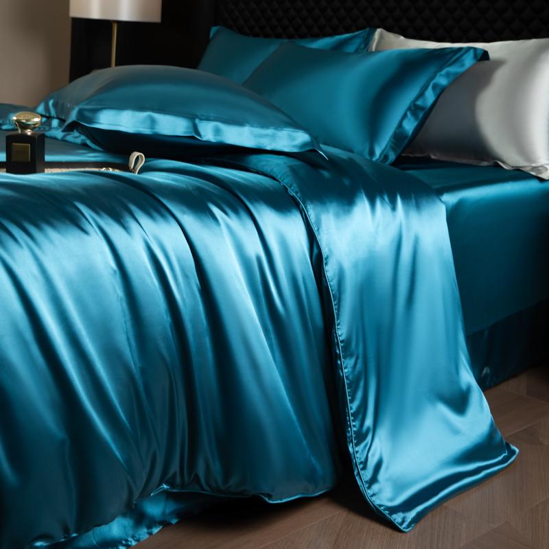 Set Copripiumino Matrimoniale 100% Seta di Gelso con Federe Set Comodi per Letto Lenzuolo in Lino Set Copriletto Setosi