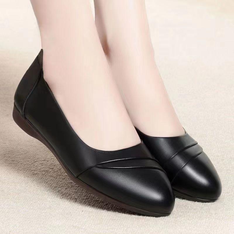 Work Shoes New Women's Leather Shoes Soft Leather Non-slip Mother Shoes Soft Leather Comfortable Soft Black Shoes