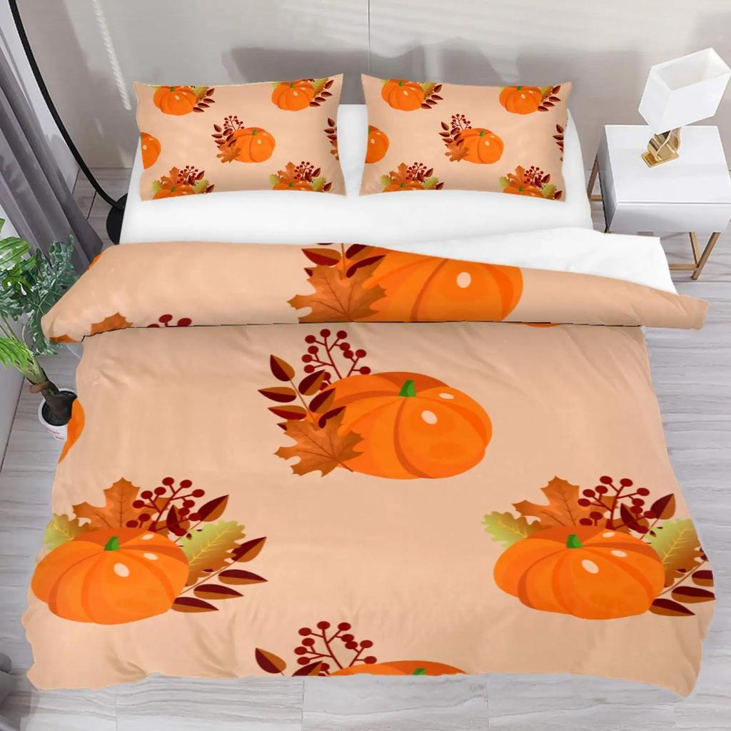 Autumn Pumpkin Truck Bedding Set Boys Girls Twin Queen Size Happy Fall Thanksgiving Duvet Cover Pillowcase Bed Kids Adult