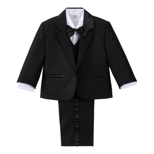 

Dressy Daisy Boys 5-Piece Formal Tuxedo Set, Tailless, for Weddings and Christenings, Black (Satin Included), 3-Months, Baby Boys
