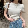 Spot Shoulder T-shirt Women's Short-sleeved Summer Round Neck Slim-fitting and Thin Inner, Pure Cotton Chest-showing Elastic Tight Top