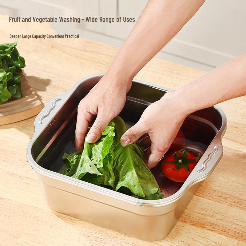 Double Ear Stainless Steel Kitchen Sink Draining Basket for Washing Vegetables & Fruits