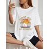 White T-Shirt With Burnt Out But Optimistic Cartoon Marshmallow Print For Casual Wear