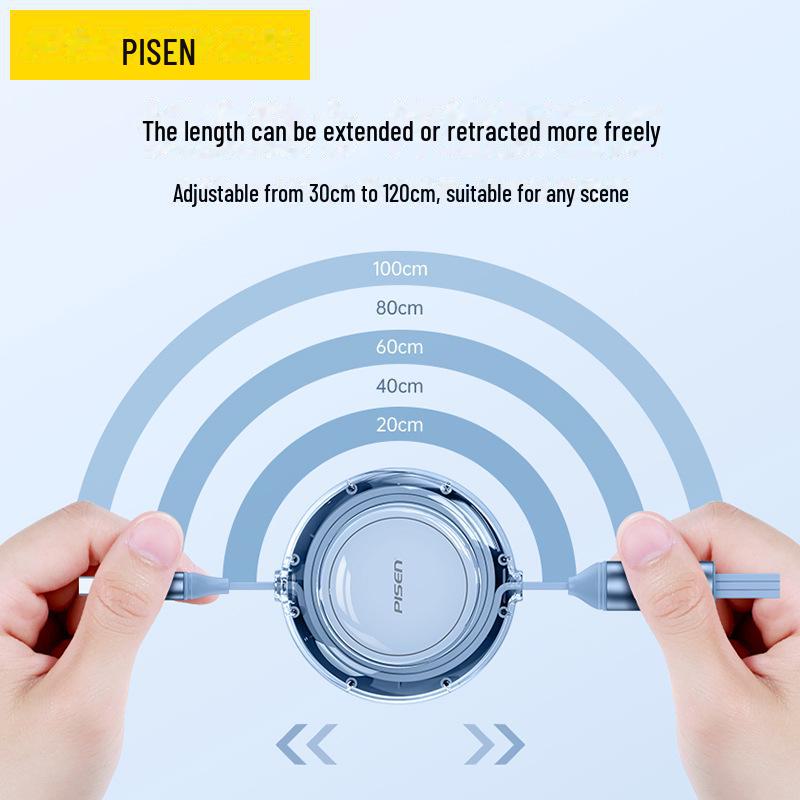 PISEN 100W Retractable 3-in-1 Cable for Apple & Huawei Fast Charging