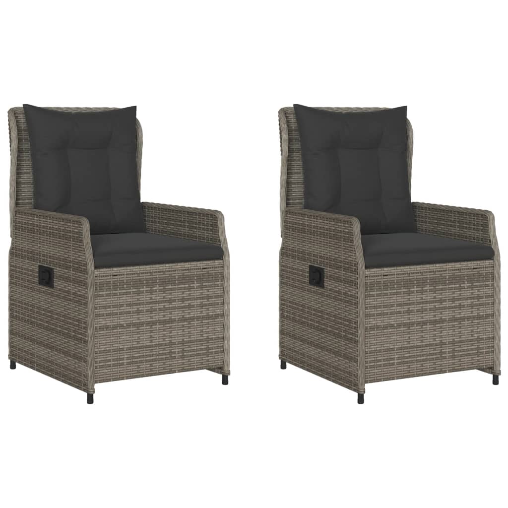 Garden Armchair 2 pcs Adjustable Grey Poly Rattan