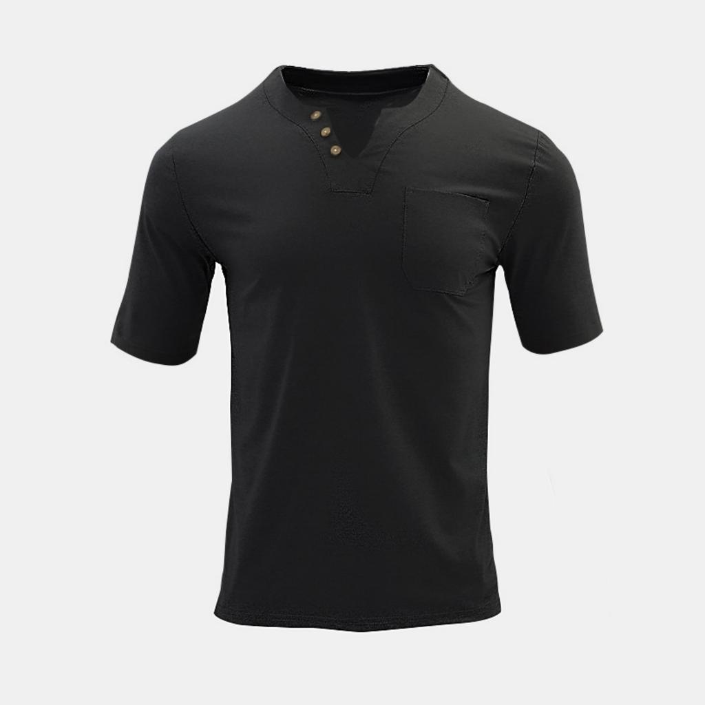 Men's Casual ,color Top, Men's Long,sleeved Button Pocket V,neck Top