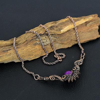 Collar de cobre hecho a mano con piedra preciosa de amatista para regalo de boda