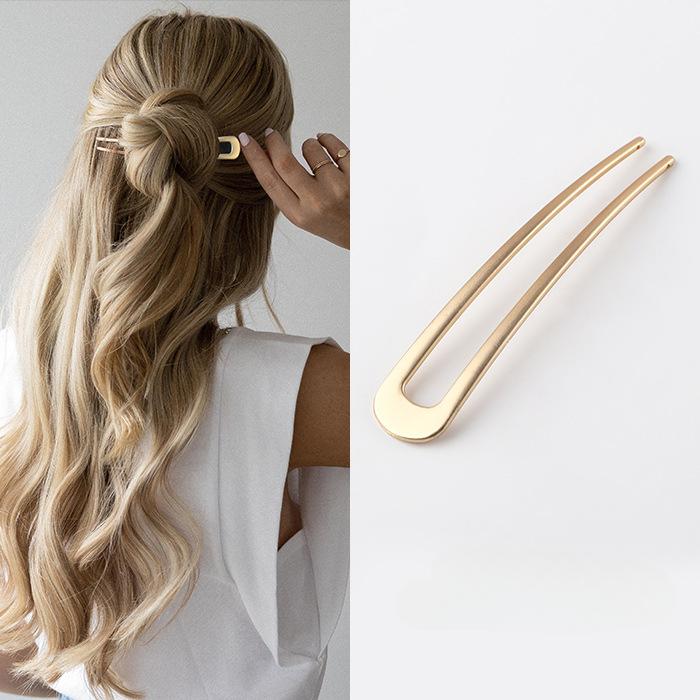 Metal U Shaped Hair Stick for Women Girls Silver Gold Color Vintage Elegant Shell Enamel Ponytail Hairpin Female Headwear Gifts