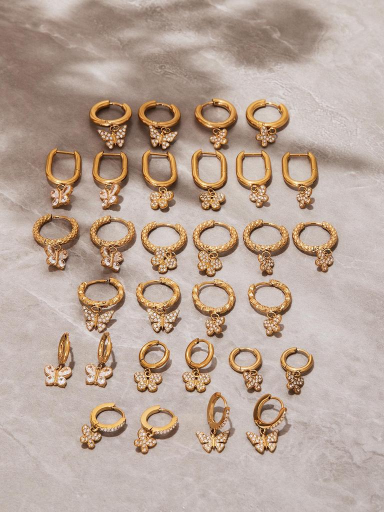 Oumika 18K Gold-Plated Butterfly & Diamond Earrings for Women