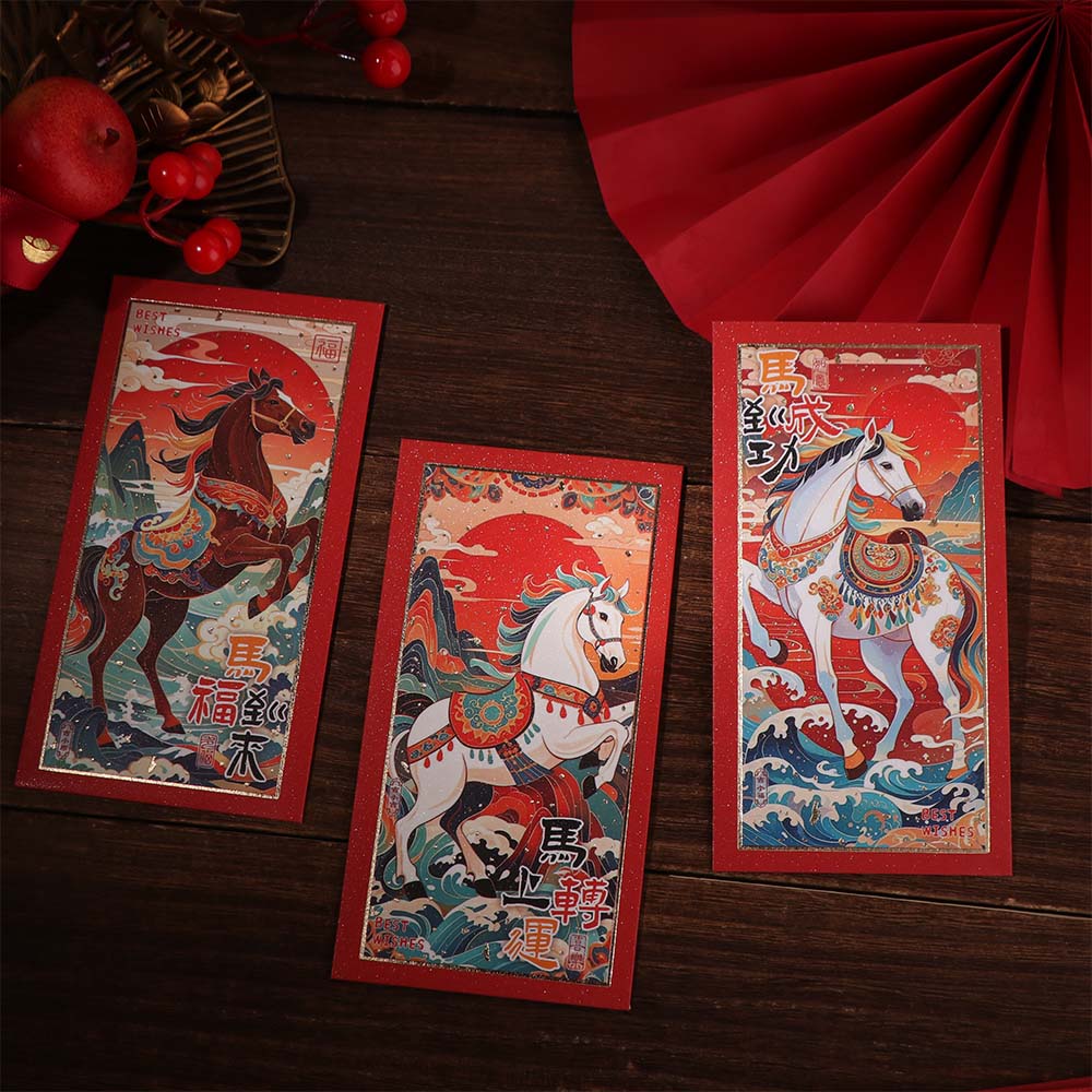 6pcs Cartoon New Year Money Envelope Traditional Horse Year Red Envelope  Marriage Celebration