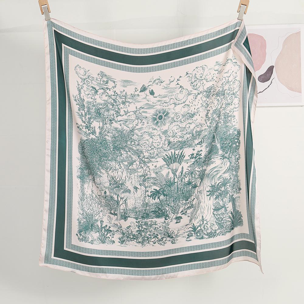 110*110cm Floral Silk Shawl Stoles Premium Square Scarf Soft and Skin Friendly Comfortable Ladies Square Scarf Shawl