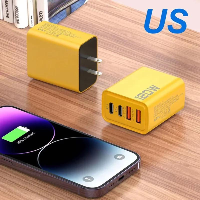 120W QC 3.0 Type C USB Charger PD Fast Charge For iPhone 12 13 Samsung S21 Xiaomi  Mobile Phone EU/US Plug Wall Charger