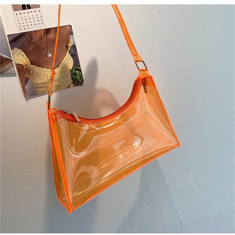 Fashion High Quality Pvc Handbag Transparent Eye-Catching Jelly Bag Zipper Multifunctional Simple Style Women'S Shoulder Bag New