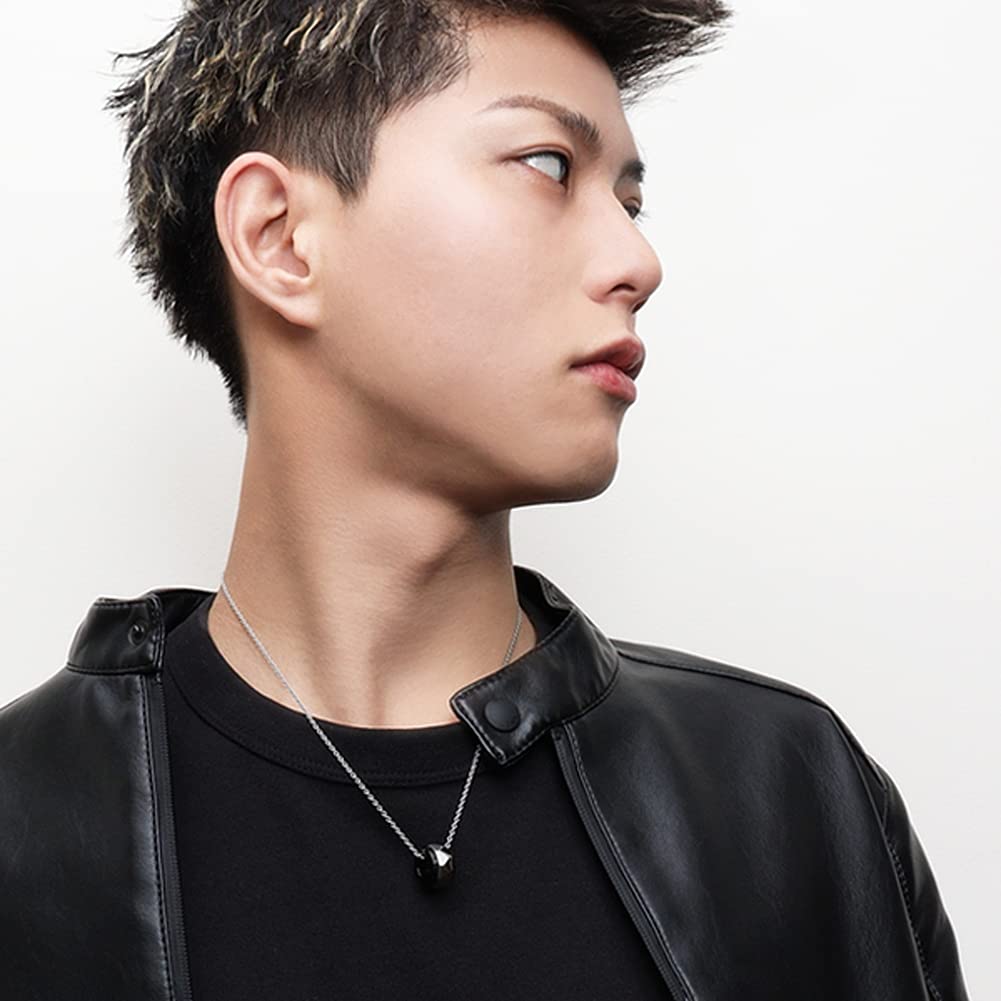 [Shinjuku Gin No Kura] Hammered Black Ring, Surgical Stainless Steel Necklace, Men's Pendant, Hypoallergenic