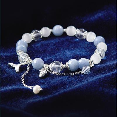Opal Aquamarine Conch Fish Tail Beaded Bracelet Fashion Seaside Vacation Bracelet Exquisite Versatile Jewelry Women