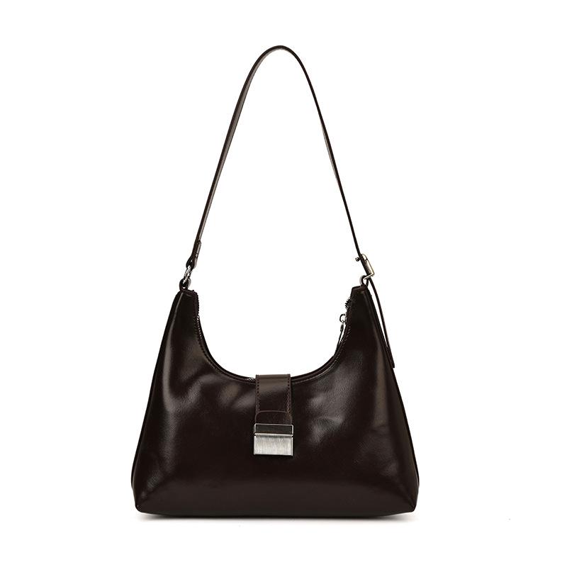 

High-End Retro Crossbody Bag - Elegant, Trendy, and Minimalistic Women s Underarm Purse with Simple Lock One Size коричневий