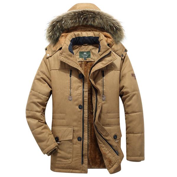 Giacca invernale da uomo Casual Parka imbottito in cotone imbottito lungo Cappotto con cappuccio caldo con soprabito di pelliccia