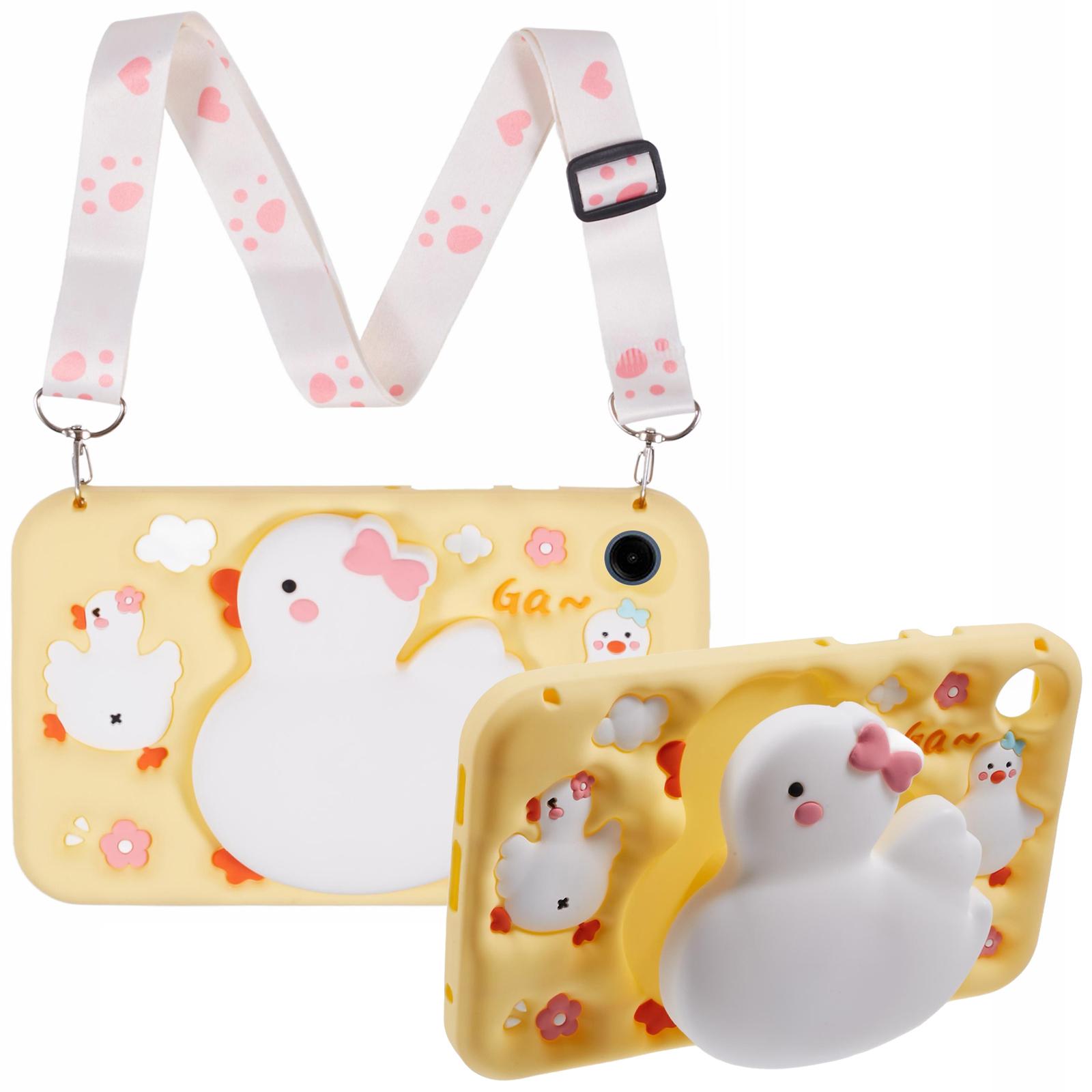 

For Samsung Galaxy Tab A9 Silicone Tablet Case 3D Duck Pattern Design Protective Cover with Shoulder Strap A