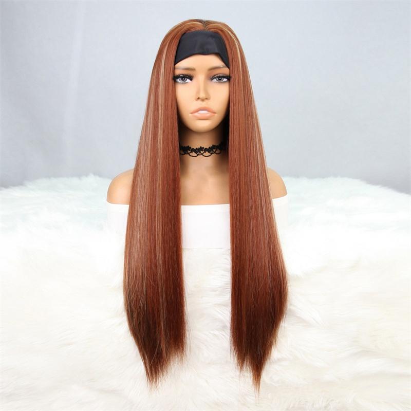 

Синтетический женский парик-ободок Черные длинные прямые волосы Натуральный мягкий повседневный парик-шарф для женщин Термостойкое волокно