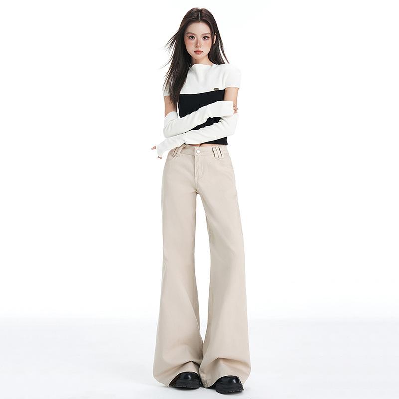 Khaki black medium and low waist micro-flared jeans women's new slim-fitting and slim pants pattern